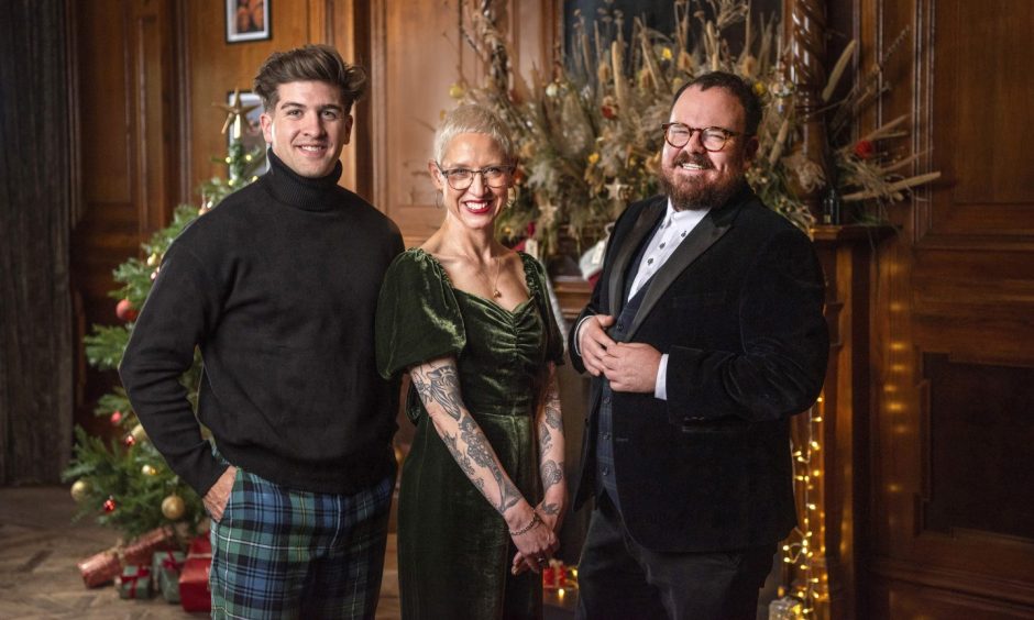 Scotland's Christmas Home of the Year judges Danny Campbell, Anna Campbell-Jones, and Banjo Beale.