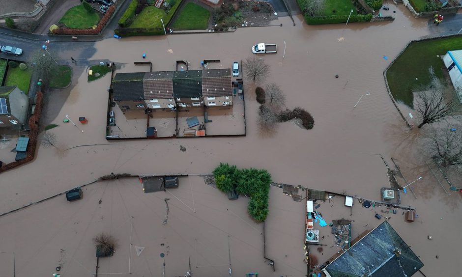 Drone footage shows flooding in Cupar amid Storm Gerrit.