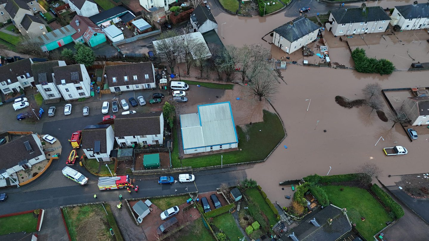 Aerial shots of the flooding in Cupar.