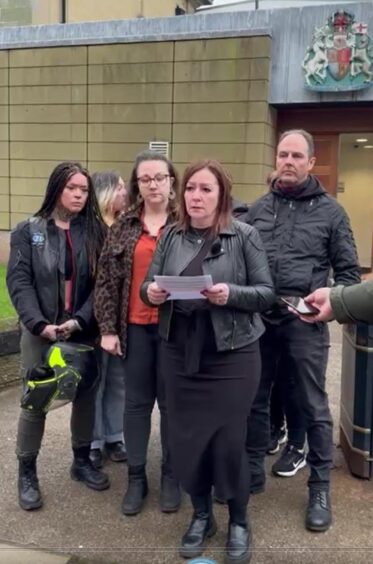 Tracey Marsh delivers her statement outside Dundee Sheriff Court.