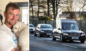 Kevin McAlpine - pictured with dog Max - was laid to rest in Dundee.