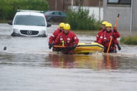 Members of a Coastguard Rescue Team in Brechin during Storm Babet. Image: Andrew Milligan.