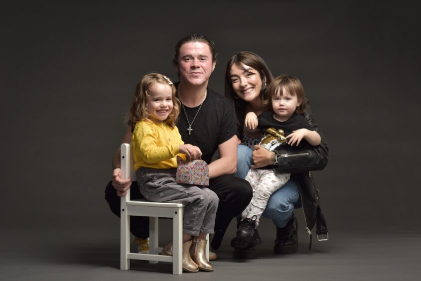 Kyle Falconer and Laura Wilde with daughters Wylde and Winnie.