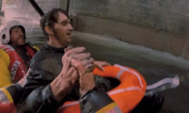 Ross being rescued from the water at Anstruther. Image: Blast Films/BBC iPlayer