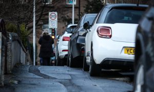 Cars parked along the pavement on Ancrum Road in Dundee. Image: Mhairi Edwards/DC Thomson