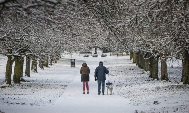 Snowy weather at Dawson Park in Dundee at the weekend. Image: Mhairi Edwards/DC Thomson