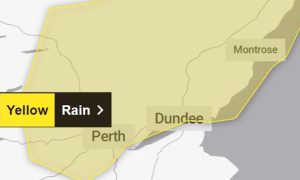 The area covered by the Met Office's yellow weather warning for rain
