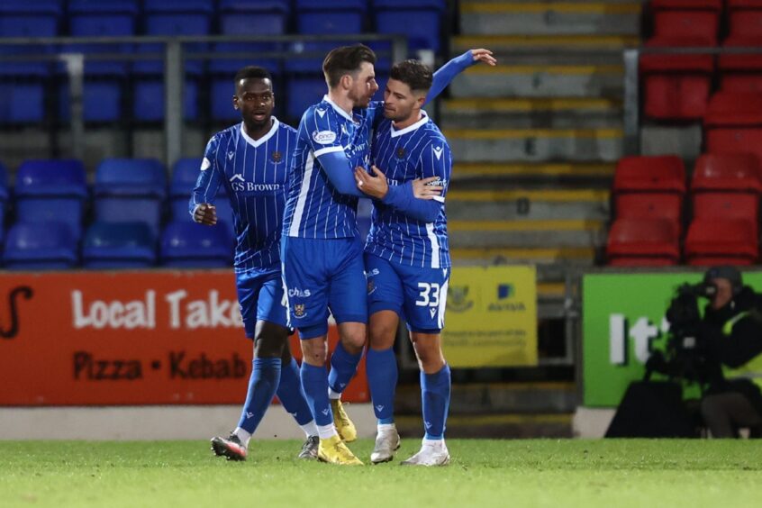 David Keltjens celebrates his goal against Aberdeen.