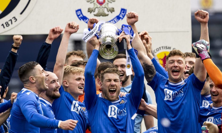 David Wotherspoon holds aloft the Scottish Cup after St Johnstone completed a cup double in 2021