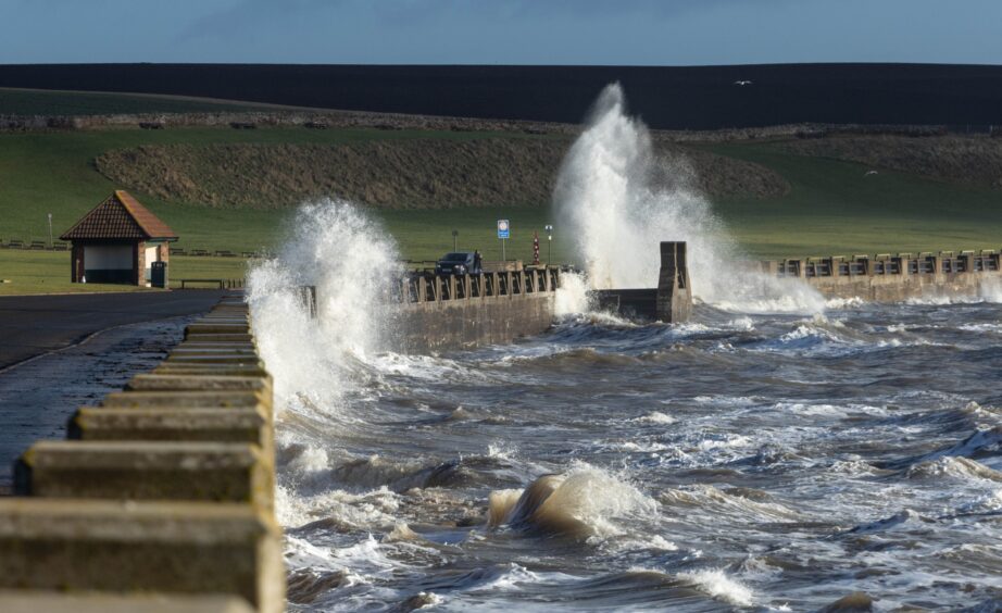 Waves at Arbriath during Storm Isha and Jocelyn.