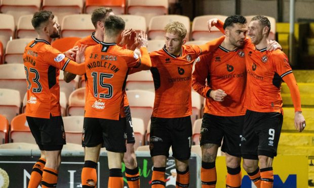 Dundee United players celebrate