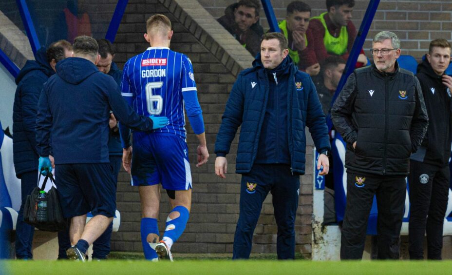 St Johnstone captain Liam Gordon heads down the tunnel after coming off with a hamstring injury. 