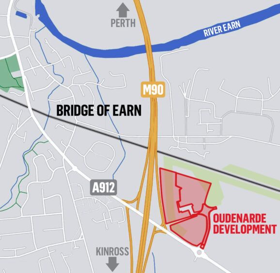 Map showing location of the Oudenarde homes next to Bridge of Earn and the M90 motorway