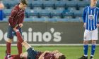 Dunfermline Athletic striker Taylor Sutherland helps brother Jake with some cramp. Image: Craig Brown / DAFC.