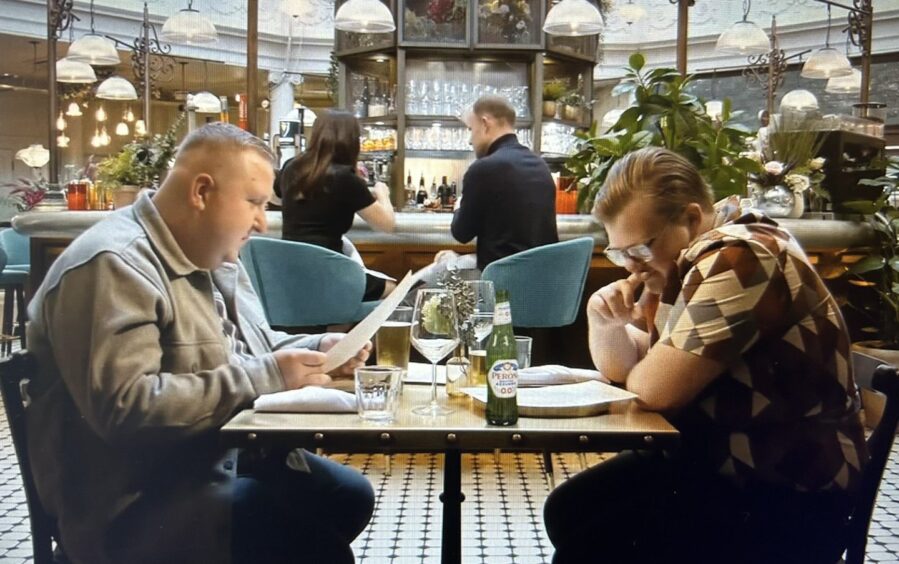Conor and Adam in the First Dates restaurant.