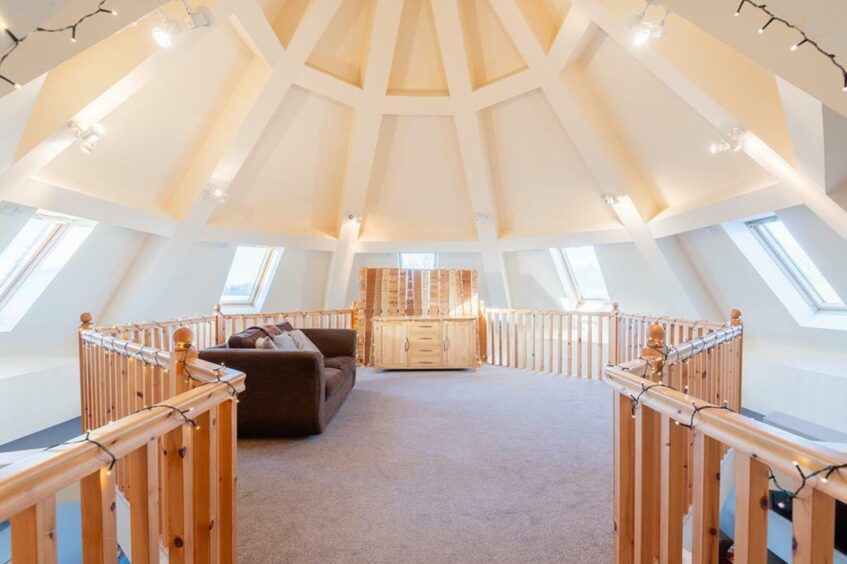 The unique upstairs gallery area at the Crail home 