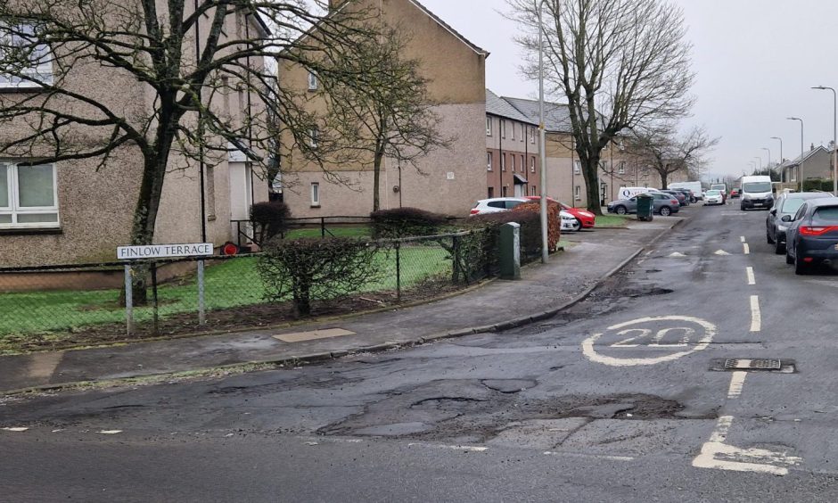 Finlow Terrace in Fintry Dundee is full of potholes according to residents