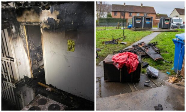 A fire-hit block of flats in Templehall Road, Kirkcaldy, on February 21 2024.