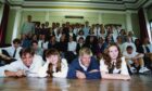 Dundee High School pupils pose for the camera while rehearsing for their production Oklahoma!, which they performed at the Gardyne Theatre, Dundee, in June 1994.