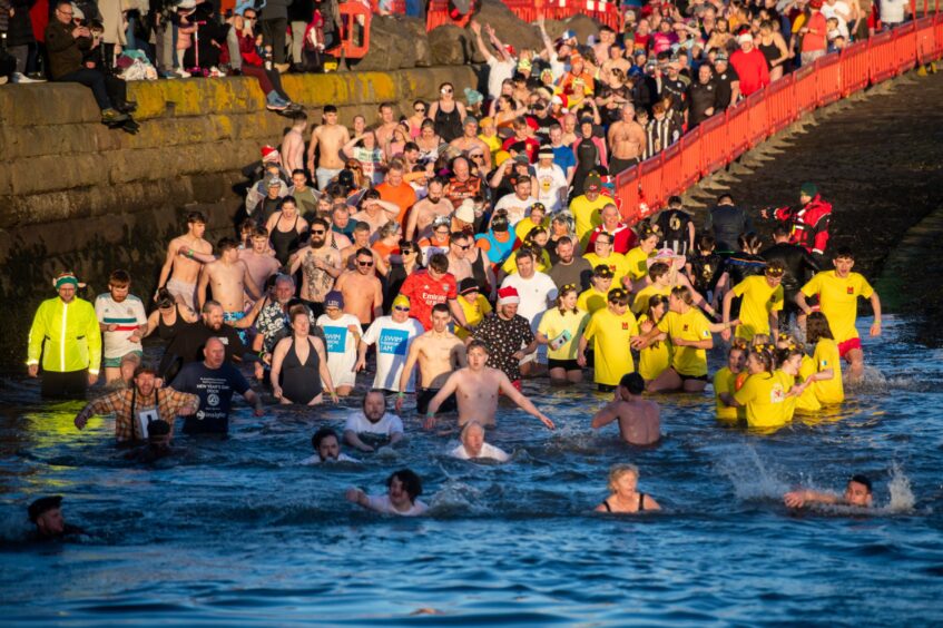 The traditional Broughty Ferry New Year Dook on January 1, 2024.