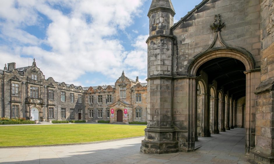 A view of St Salvator's Quadrangle in St Andrews in the sunshine. 