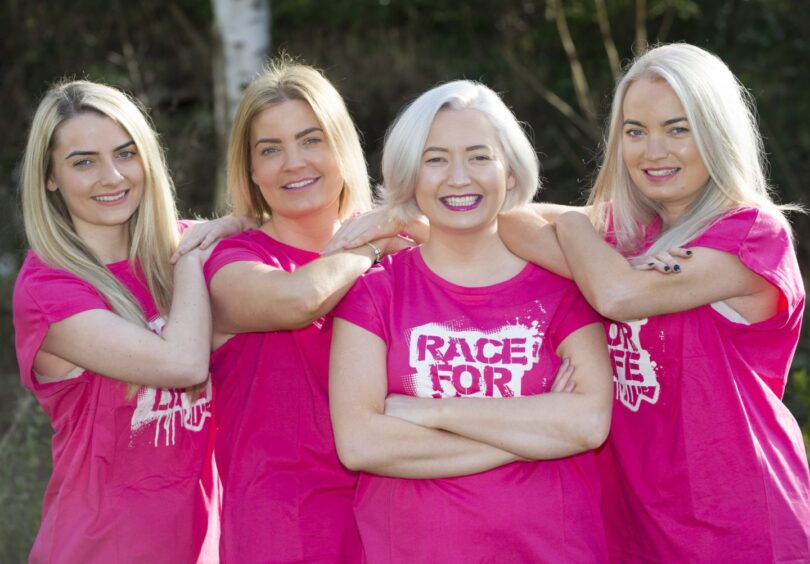 Rachel Coats from Broughty Ferry who is living with cancer. She is pictured with her sisters Lauren, Angela and Jenna Gibson