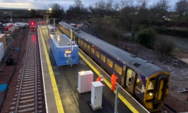 To go with story by Claire Warrender. Driver training has begun on the new Levenmouth rail link, meaning the first train has run on the new line. Picture shows; First train using new Levenmouth rail link. Leven. Supplied by Levenmouth Rail Campaign Date; 08/01/2024