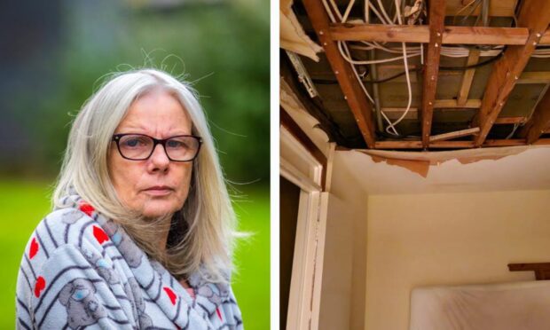 The ceiling in Lorna Walls' council flat collapsed during Storm Gerrit. Image: Steve MacDougall/DC Thomson/Lorna Walls