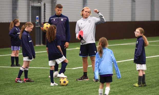 Dundee head of girls pathway Micheil Russell Smith in coaching action. Image: Dundee FC