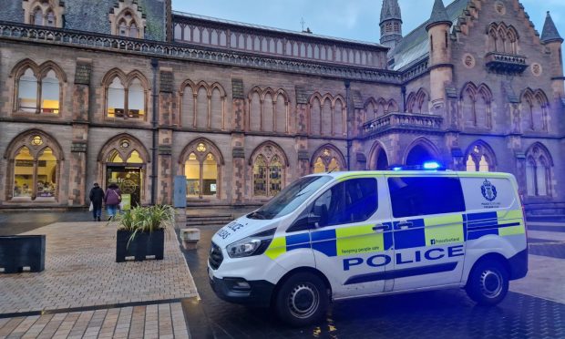 Police van outside the McManus in Dundee city Centre
