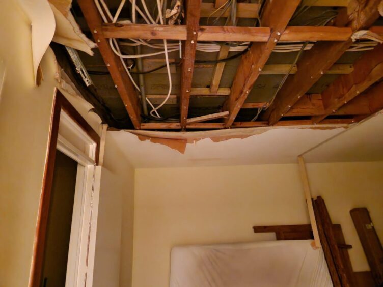 The damaged ceiling at Rosebank Crescent. 