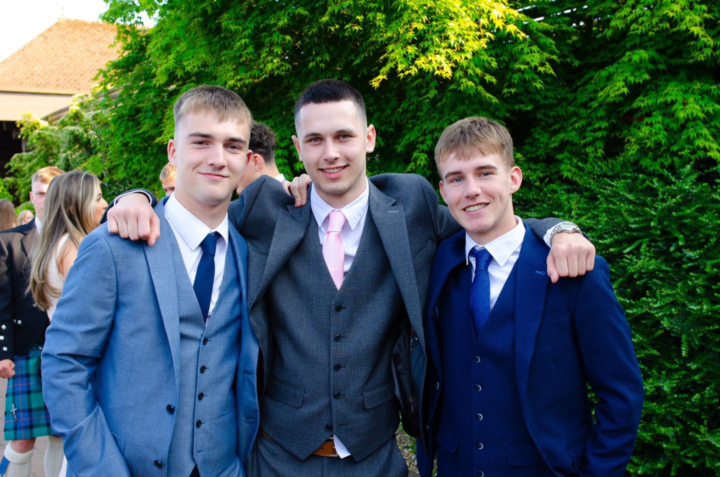 Adam Leese, Jack Milne and Connor Scott at the captain and vice captain's photo at the Perth High prom.