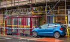 The car crashed into scaffolding in Crieff on Thursday. Image: Steve MacDougall/DC Thomson