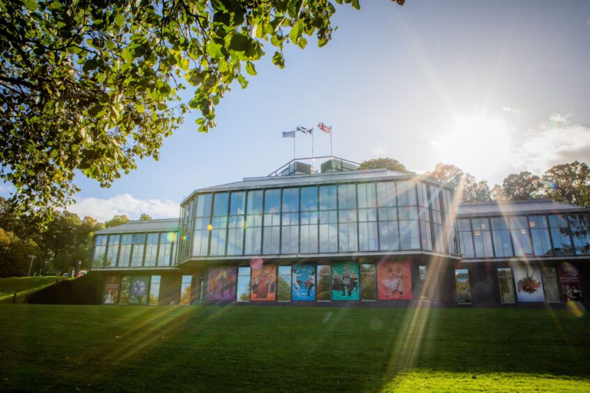 Pitlochry Festival theatre exterior on a sunny day
