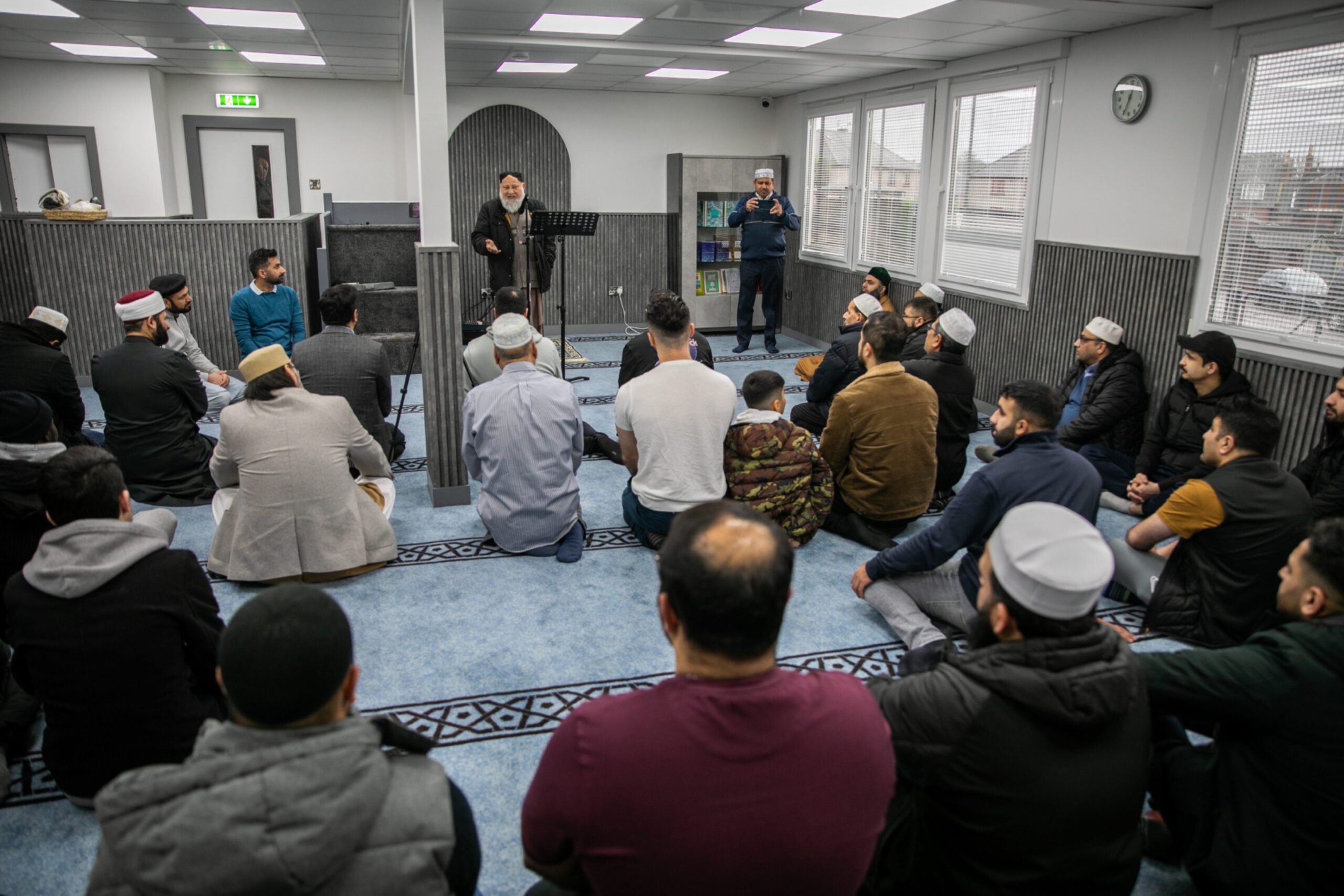 The prayer room filled up for Friday prayers.