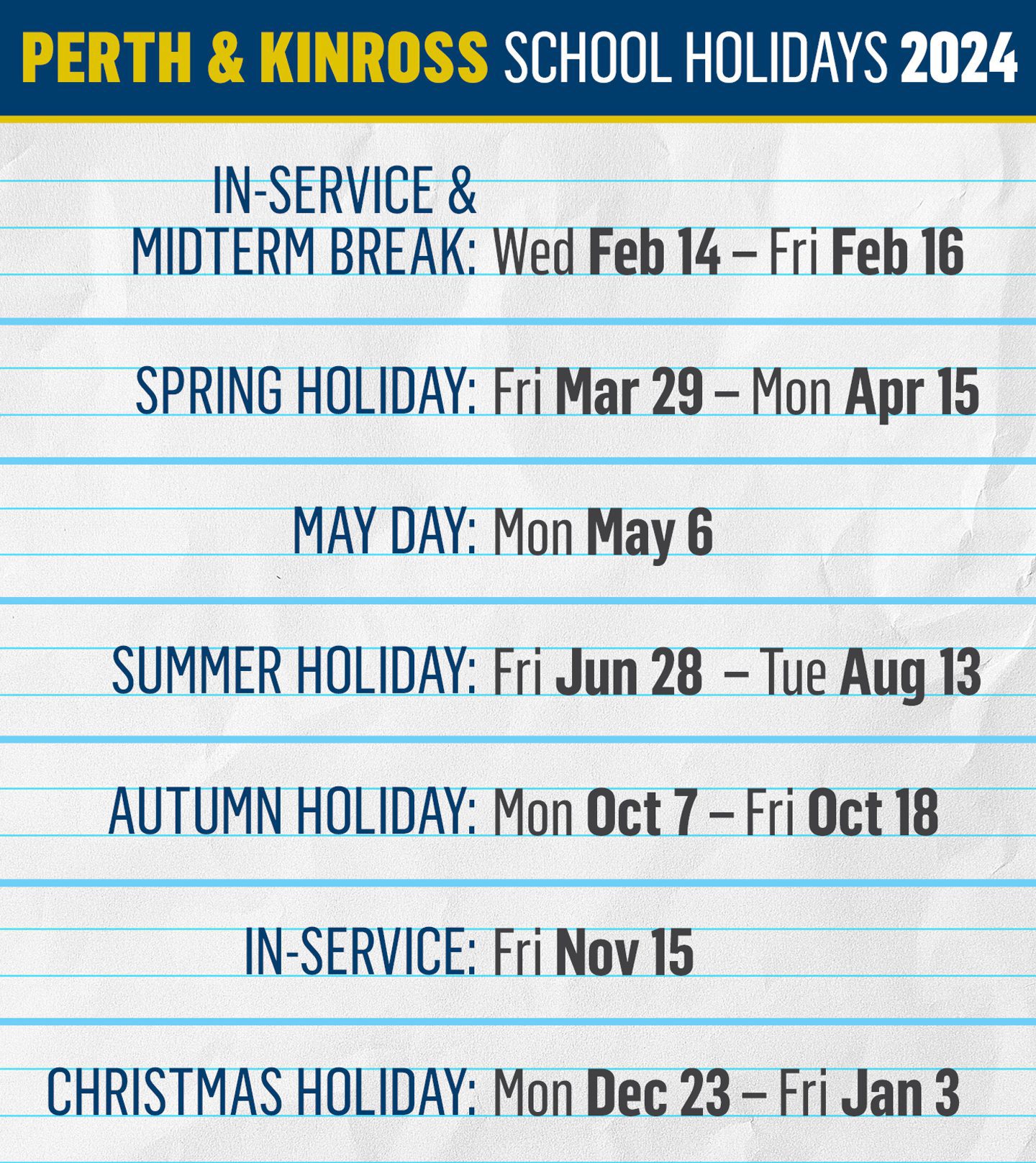 Perth and Kinross school holidays 2024 calendars