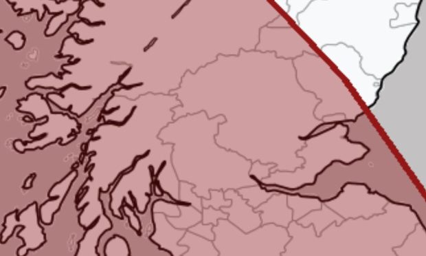 Tornado alert area for Scotland on January 21 2024.