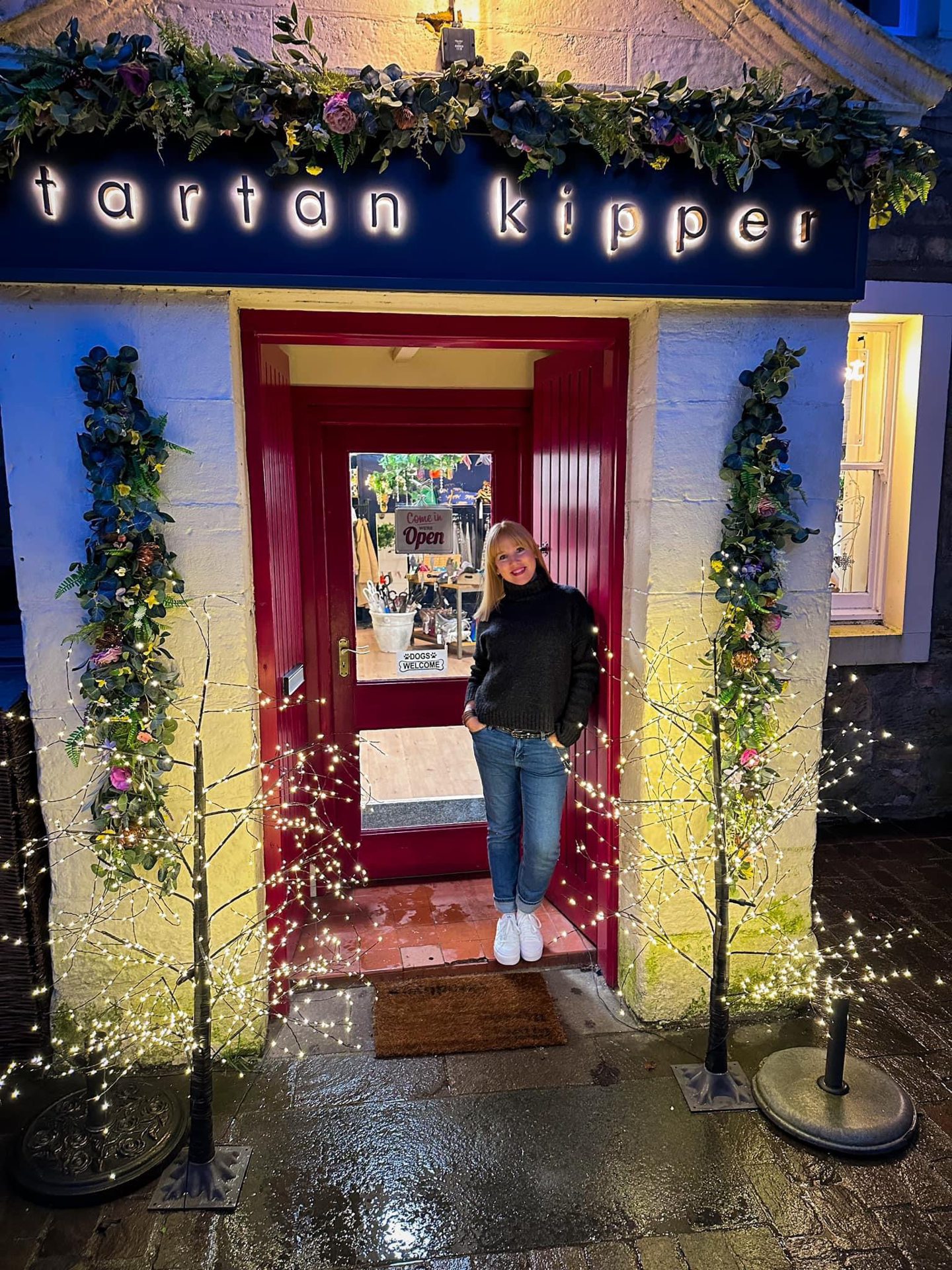 Designer Charlotte Giacopazzi outside Tartan Kipper Lifestyle in Kinross High Street.
