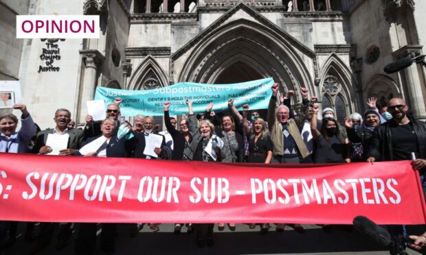 Former Post Office workers celebrate outside the Royal Courts of Justice, London, after having their convictions overturned. Image: PA