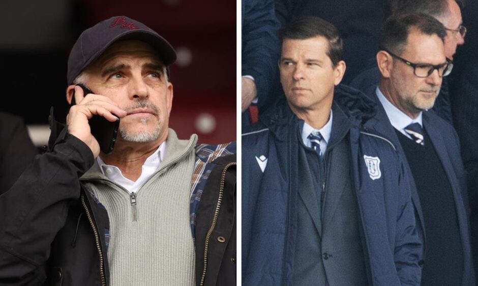 Burnley chairman Alan Pace (left) has joined forces with Dundee owners Tim Keyes and John Nelms.