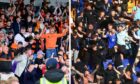 Dundee United (left) and St Johnstone (right) fans will be celebrating their respective clubs' Uefa payments. Images: Shutterstock/SNS