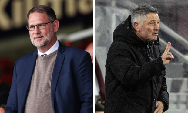 John Nelms (right) has spoken about Dundee's new link-up with Burnley and its potential impact on manager Tony Docherty. Images: SNS