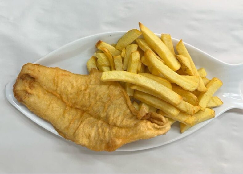 A portion of fish and chips from The Golden Haddock.