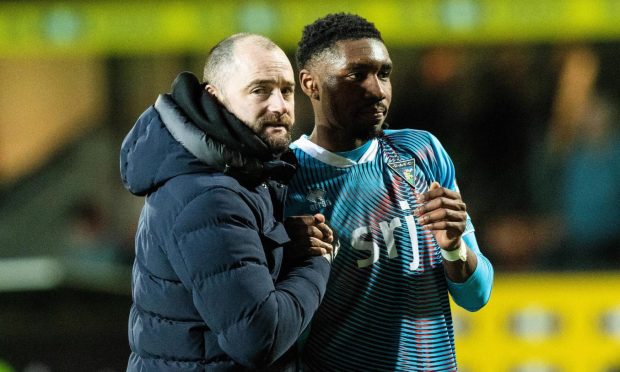 Dunfermline manager James McPake and Malachi Fagan-Walcott.