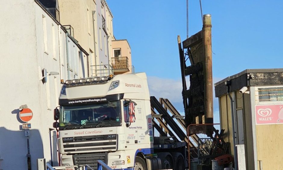 The damage to St Andrews harbour gates can be clearly seen.