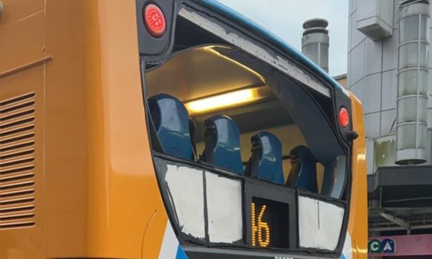 The back window of a Stagecoach bus was blown out on the Tay Road Bridge. Image: Fife Jammer Locations