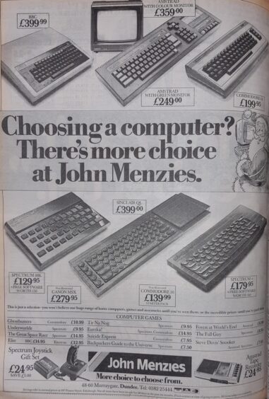 An advert for the computers on sale at John Menzies in Dundee. 