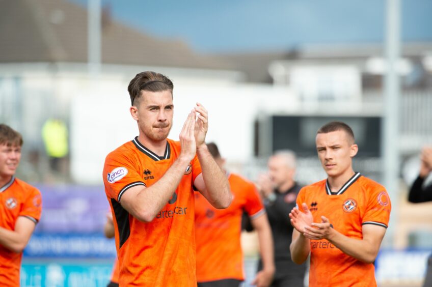 Dundee United's Declan Gallagher following a win at Ayr United earlier this season.
