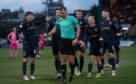 Dundee were furious after referee Graham Grainger awarded Hearts a penalty. Image: SNS