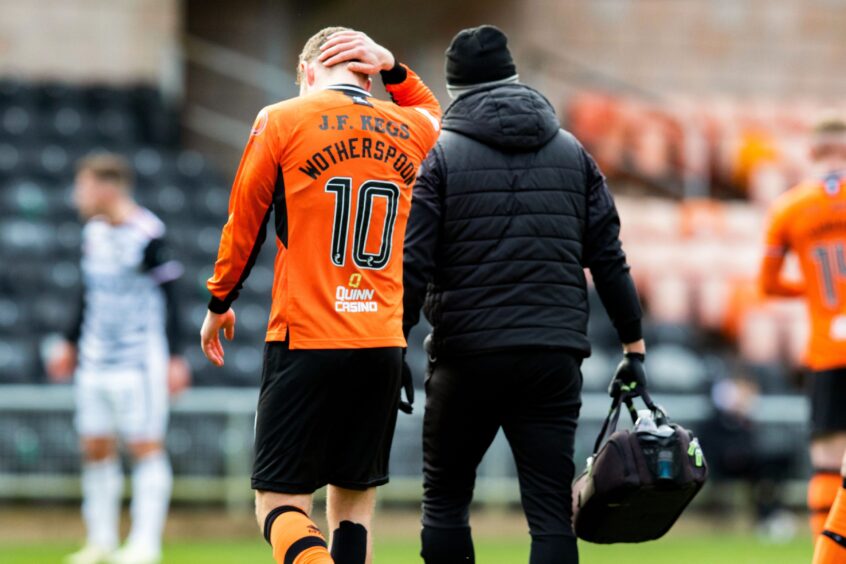 A gutted David Wotherspoon makes an early exit during Dundee United v Queen's Park